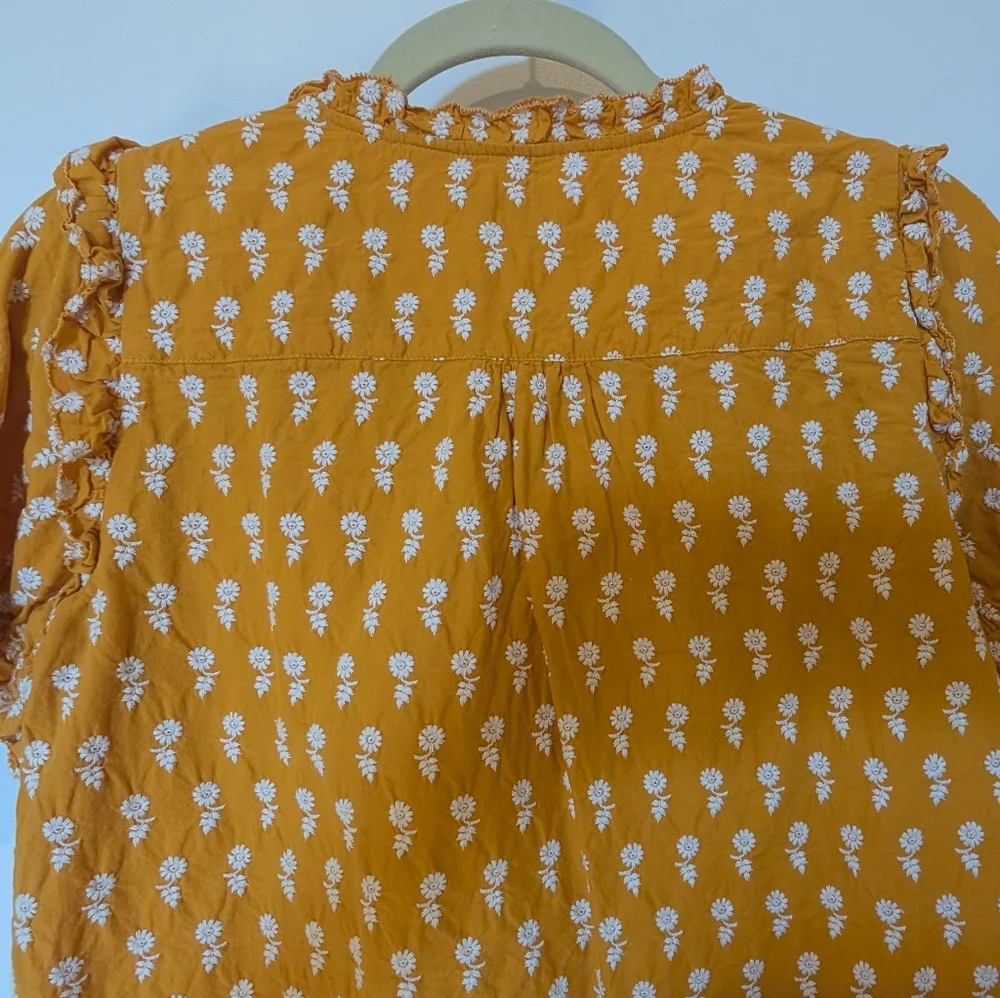J.Crew Yellow Ruffle-sleeve cotton voile top in floating sunflowers Size XS